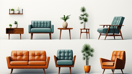 Furniture for living room set isolated on white background