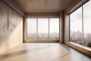 Empty Room Interior, White Walls, Blank Floor, Empty Apartment, Abstract Generative AI Illustration