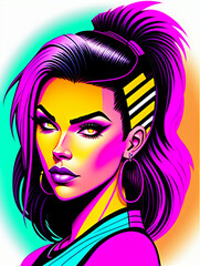 Obraz premium Digital Diva: Stylish Cyberpunk Lady Illuminated by Neon
