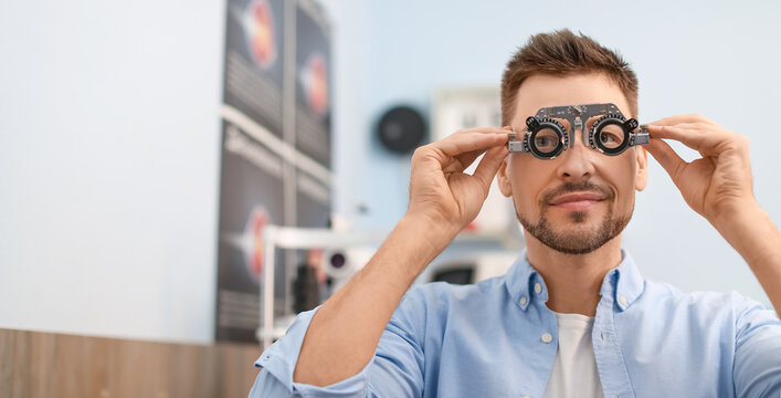 Man undergoing eye test in clinic