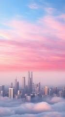 Fototapeta na wymiar Gradient pastel cityscape view with pastel sky hd phone wallpaper ai generated