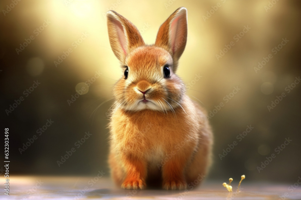 Poster a cute and fluffy rabbit captured in a photograph, highlighting its soft fur and alert ears. generat