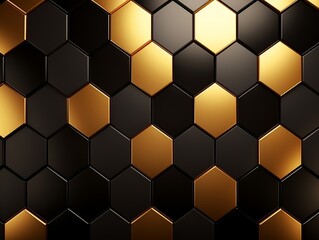 Abstract Elegant Golden and Black Seamless Hexagon Geometric Shape 3d illustration Background. Luxury Modern Interior generative ai