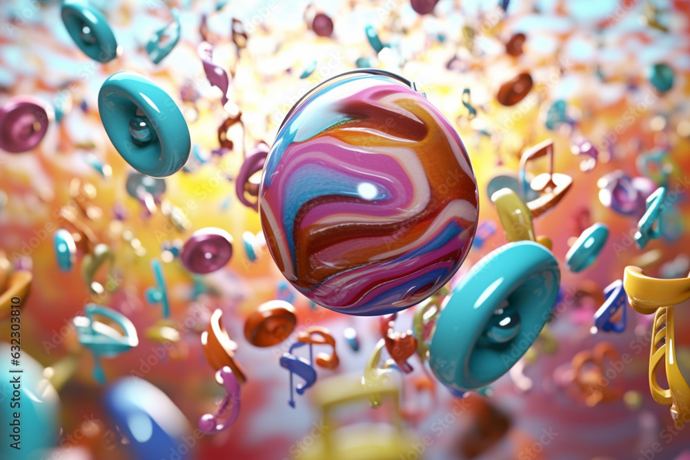 Poster an abstract image of musical notes floating in the air, creating a sense of harmony and rhythm. gene
