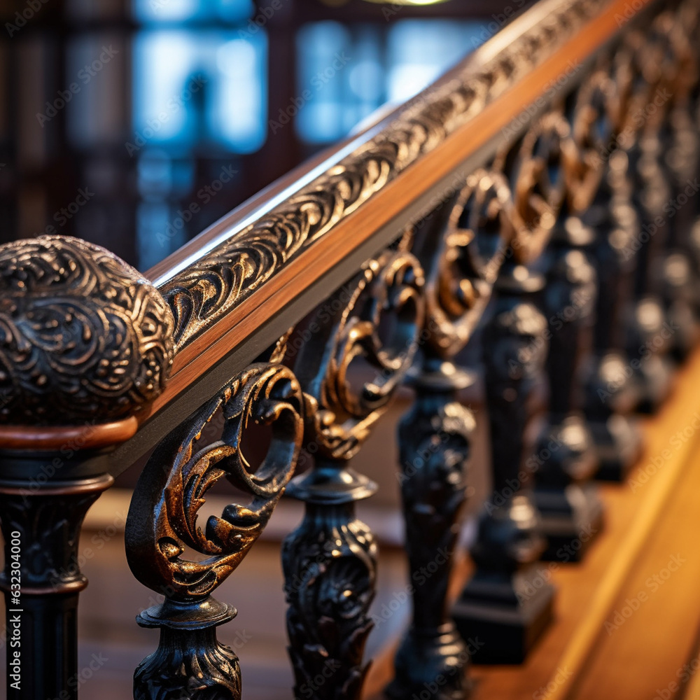 Fototapete an image of a finished blacksmithed railing or balustrade, showcasing the intricate patterns and det