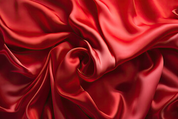 Obraz premium Abstract red smooth silk background. Satin elegant luxury fabric. Beautiful soft folds on the surface of the fabric. Generative AI
