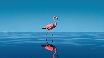  a pink flamingo standing in the middle of the ocean.  generative ai