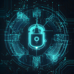 Safe Firewall Protection: Digital Cyber Security Illustration with a lock, Processor and Binary Code Elements. Hacker blocker, malware block, Secure Guardian Defense, ai generated	
