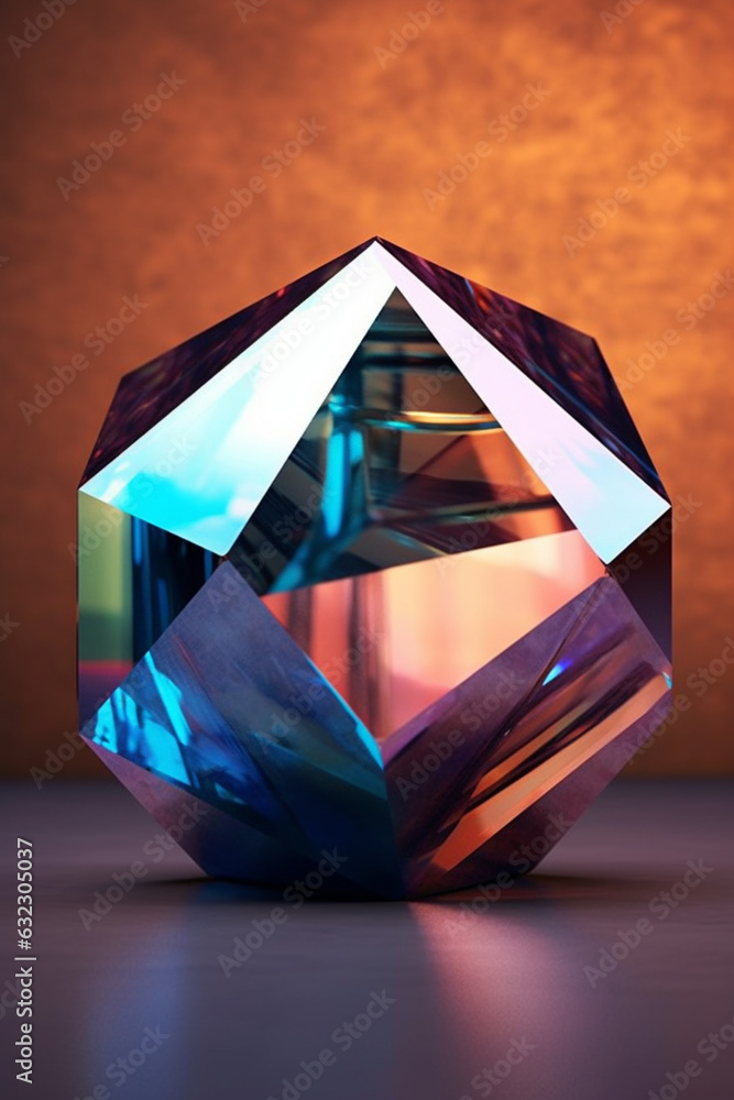 Fototapete a collection of geometric sculptures with mirrored surfaces, creating reflections and illusions that