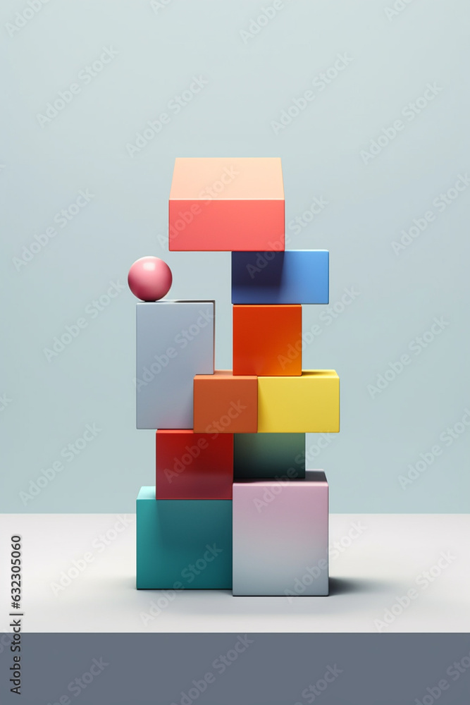 Leinwandbilder  A minimalist geometric sculpture with interactive elements, allowing viewers to rearrange and reconfigure the geometric forms, creating a personalized experience.  Generative AI technology.
