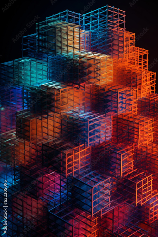 Fototapete a series of geometric sculptures featuring intricate lattice-like structures, with intersecting line