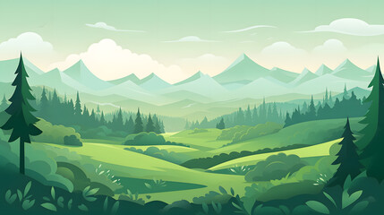 Green mountains landscape flat design background