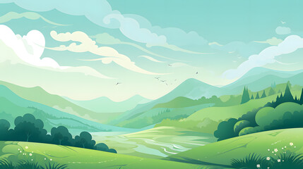 Green mountains landscape flat design background