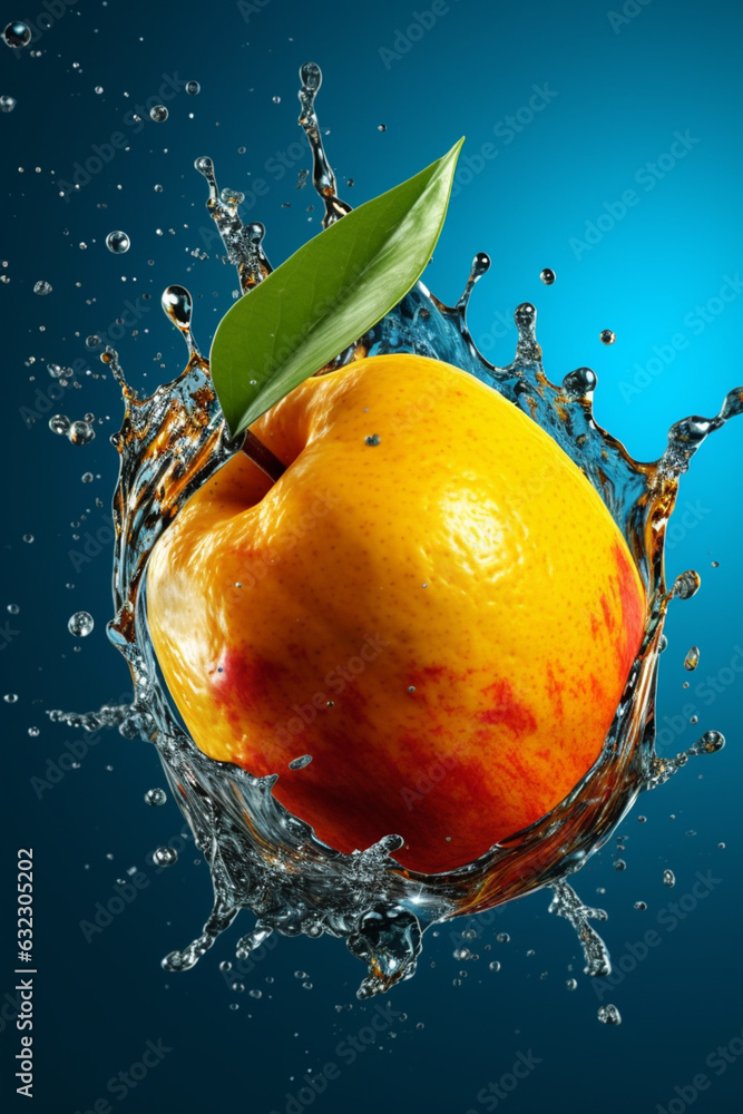 Poster An vibrant image of a Mango splashed in bright paint, symbolizing freshness and health.  Generative AI technology.