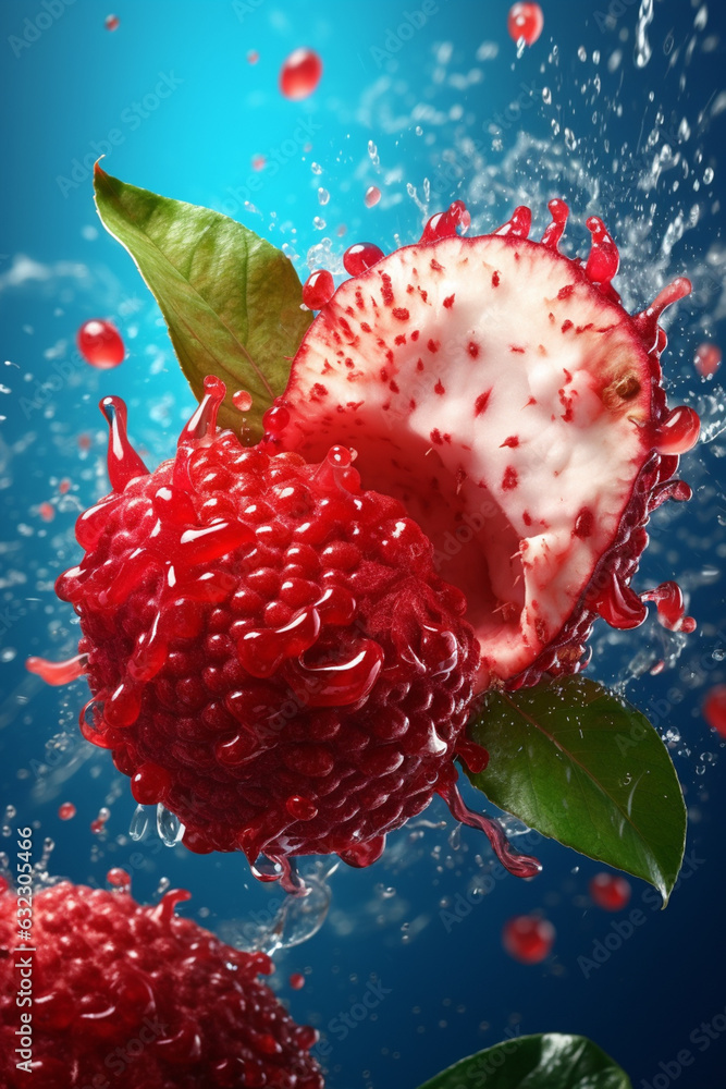 Aufkleber An vibrant image of a Lychee splashed in bright paint, symbolizing freshness and health. Generative AI technology.