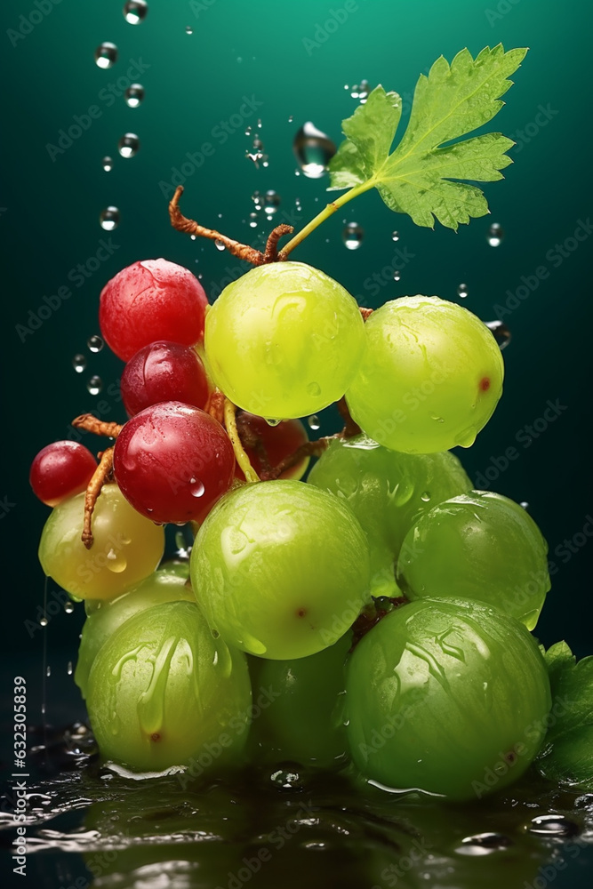 Aufkleber an vibrant image of a gooseberry splashed in bright paint, symbolizing freshness and health. generat