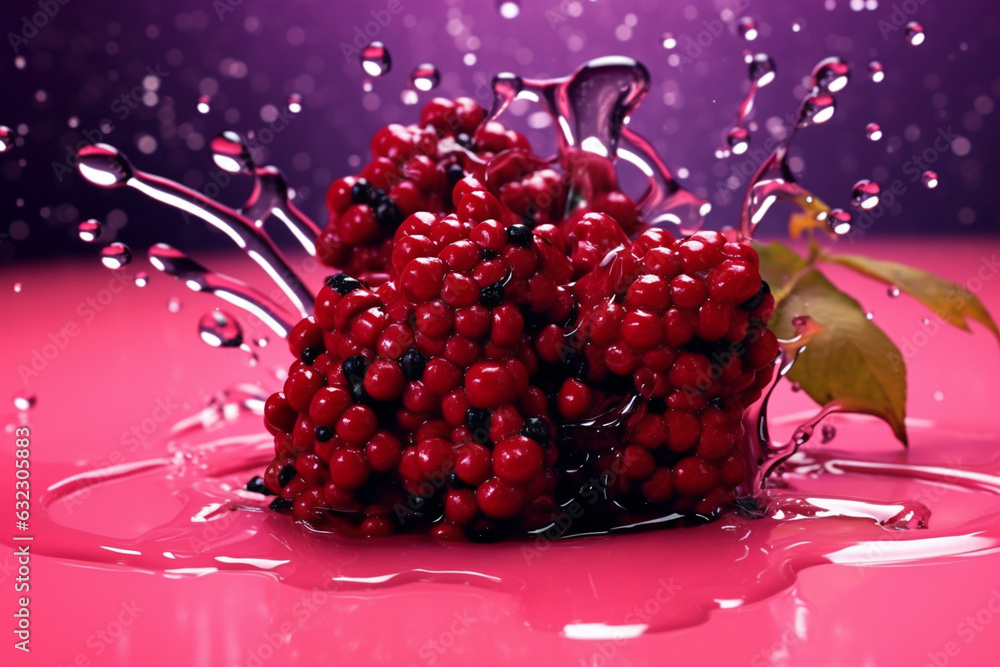 Poster an abstract surreal photograph of a elderberry splashed in bright paint, symbolizing freshness and h