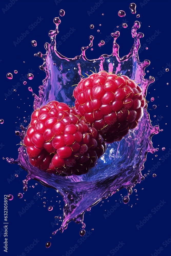 Aufkleber an vibrant image of a boysenberry splashed in bright paint, symbolizing freshness and health. genera