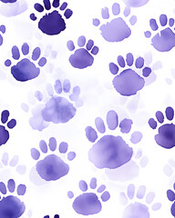 Paw prints on white paper watercolor  seamless pattern