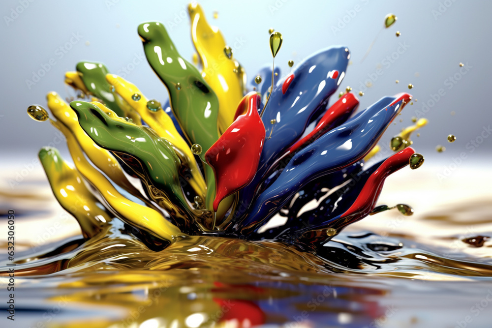 Aufkleber an abstract surreal photograph of a olive splashed in bright paint, symbolizing freshness and health