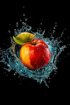 An vibrant image of a Quince splashed in bright paint, symbolizing freshness and health.  Generative AI technology.