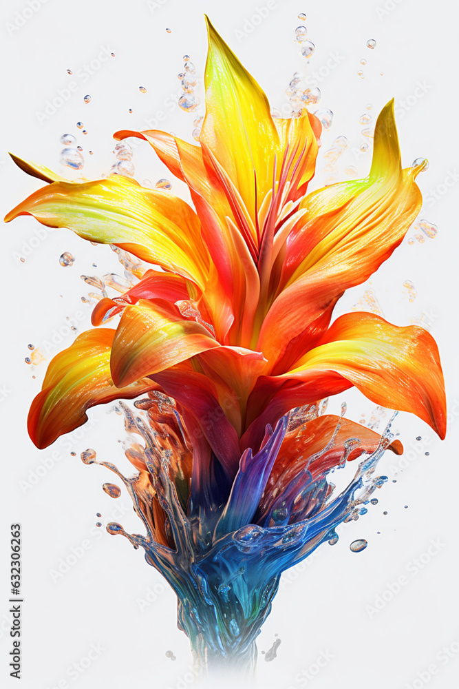 Poster an vibrant image of a iboga (tabernanthe iboga) splashed in bright paint, generative ai technology.