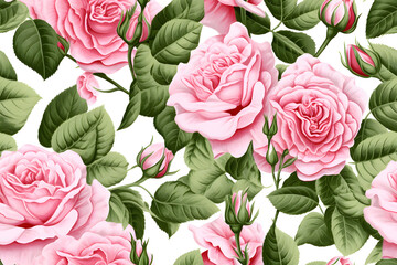 Pink roses bloom watercolor  seamless pattern