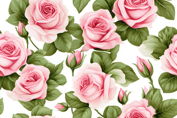 Pink roses bloom watercolor  seamless pattern