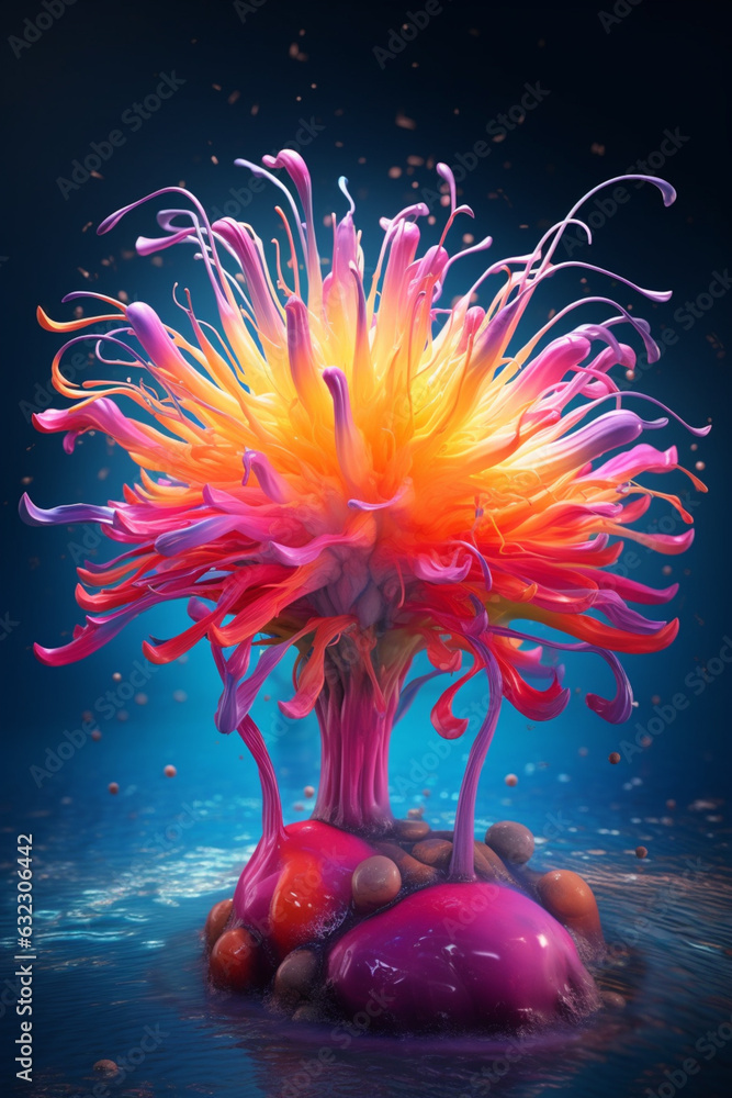 Poster An vibrant image of a Kanna (Sceletium tortuosum) splashed in bright paint,  Generative AI technology.