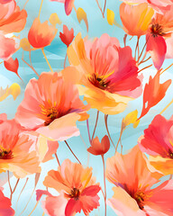Flowers bloom watercolor  seamless pattern 