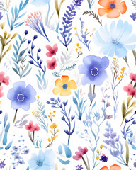 Flowers bloom watercolor  seamless pattern 