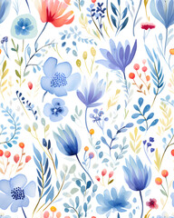 Fototapeta na wymiar Flowers bloom watercolor seamless pattern 