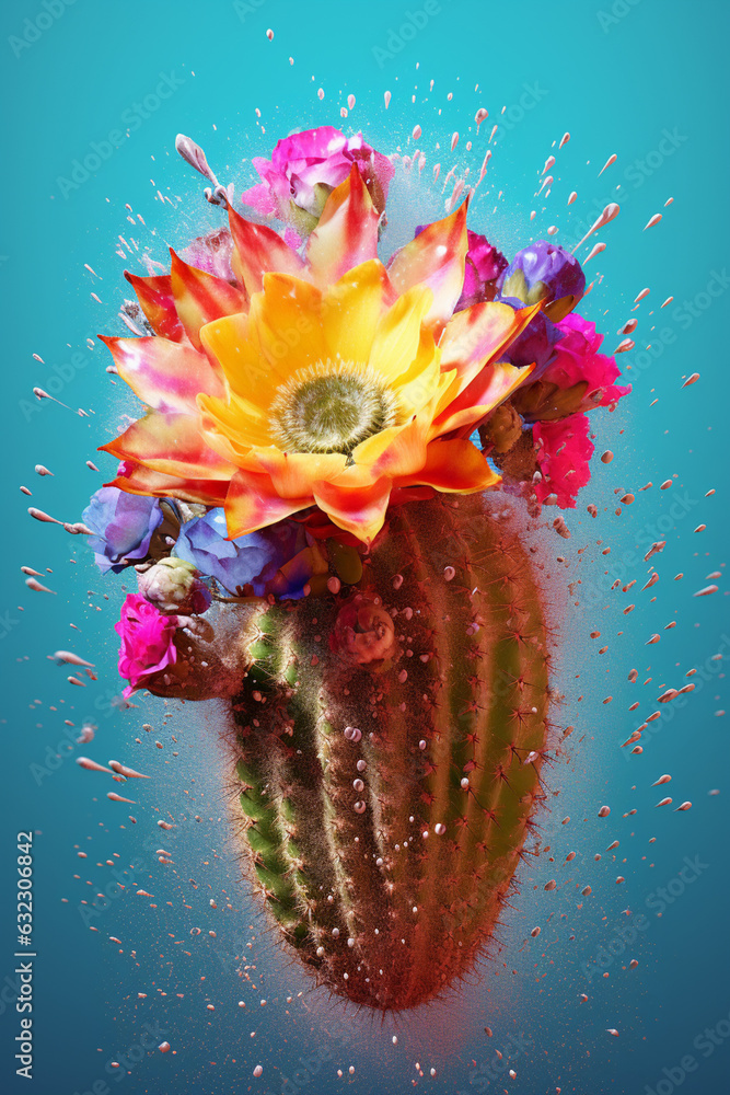 Aufkleber an vibrant image of a cacti containing mescaline (e.g., echinopsis lageniformis) splashed in bright 