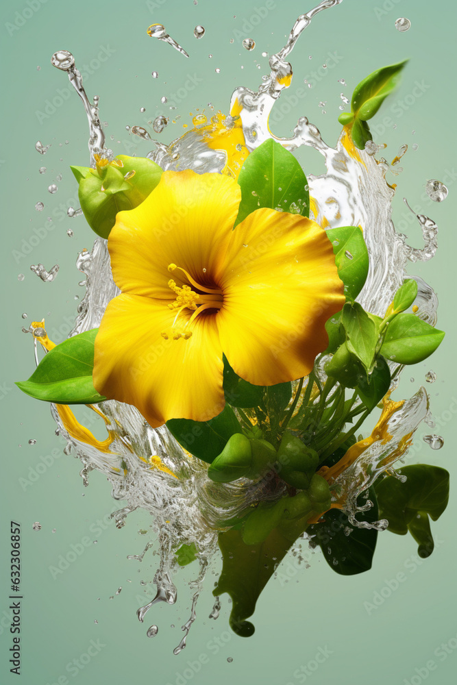 Poster An vibrant image of a Damiana (Turnera diffusa) splashed in bright paint, Generative AI technology.