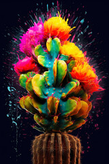 An vibrant image of a Cacti containing mescaline (e.g., Echinopsis lageniformis) splashed in bright paint,  Generative AI technology. - obrazy, fototapety, plakaty