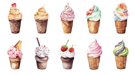  a bunch of ice creams with different toppings on them.  generative ai