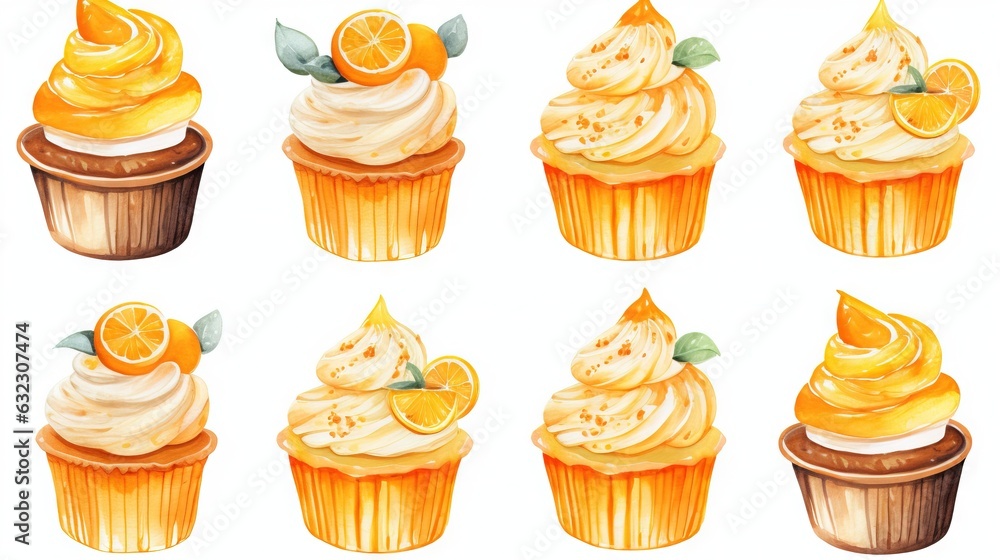 Sticker  a set of nine cupcakes with orange icing.  generative ai