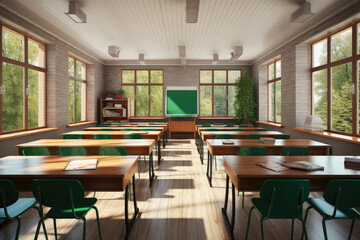 School Classroom with a chalkboard or whiteboard at the front of the room