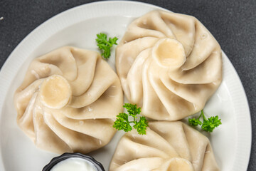 khinkali dumpling stuffed meat meal food snack on the table copy space food background rustic top view