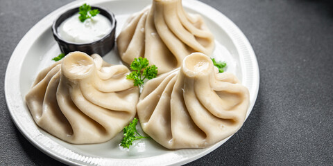 khinkali dumpling stuffed meat meal food snack on the table copy space food background rustic top view