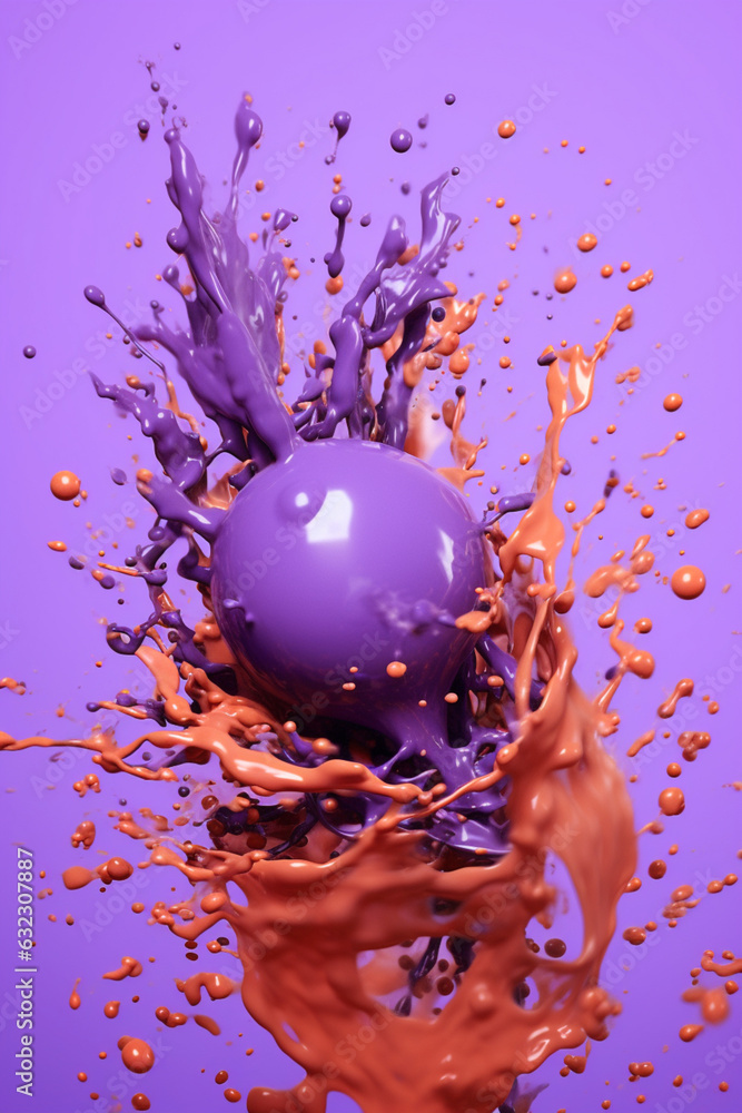 Poster An abstract surreal photograph of a Lavender splashed in bright paint.  Generative AI technology.
