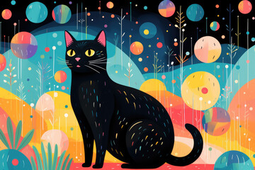 A cat in a colorful, geometric pattern - Ristograph Art
