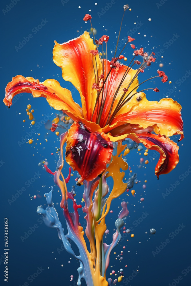 Leinwandbilder an abstract surreal photograph of a wildflower splashed in bright paint. generative ai technology.