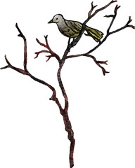 Spooky tree with crow watercolor