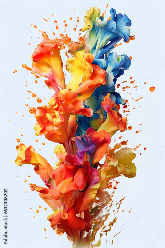 Aufkleber An abstract surreal photograph of a Snapdragon splashed in bright paint.  Generative AI technology.
