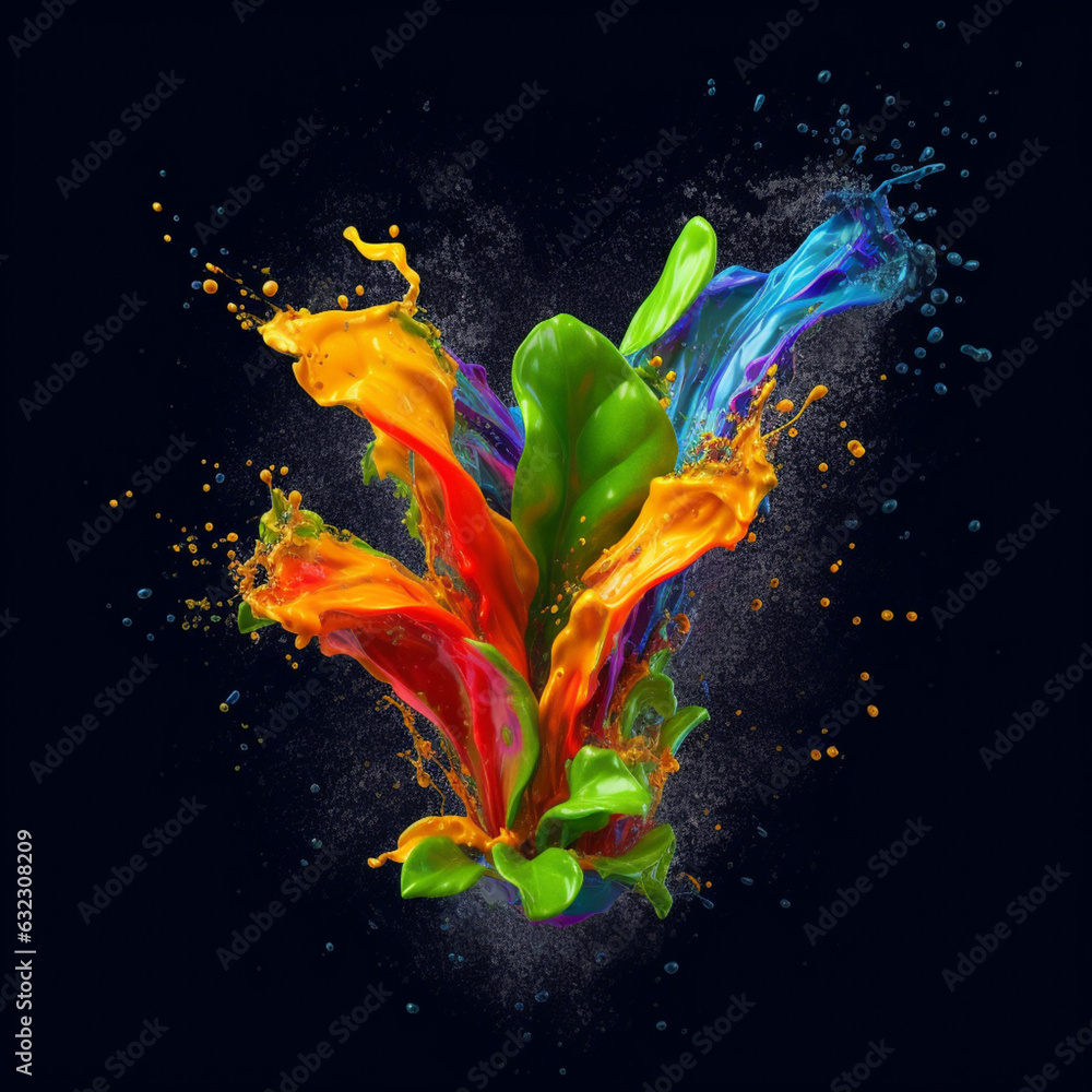 Fototapete an abstract surreal photograph of a basil splashed in bright paint. generative ai technology.