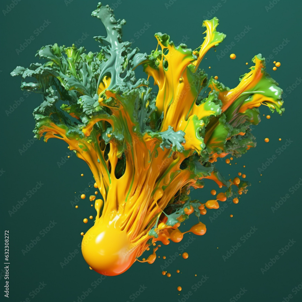 Leinwandbilder an abstract surreal photograph of a parsley splashed in bright paint. generative ai technology.