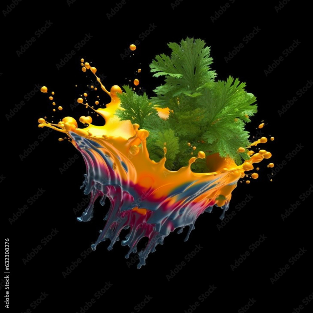 Leinwandbilder an abstract surreal photograph of a parsley splashed in bright paint. generative ai technology.