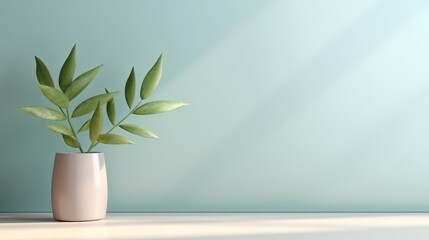Mock up with blurred shadow and palm leaves on the light pastel color wall. Minimal abstract background for product presentation, showcase