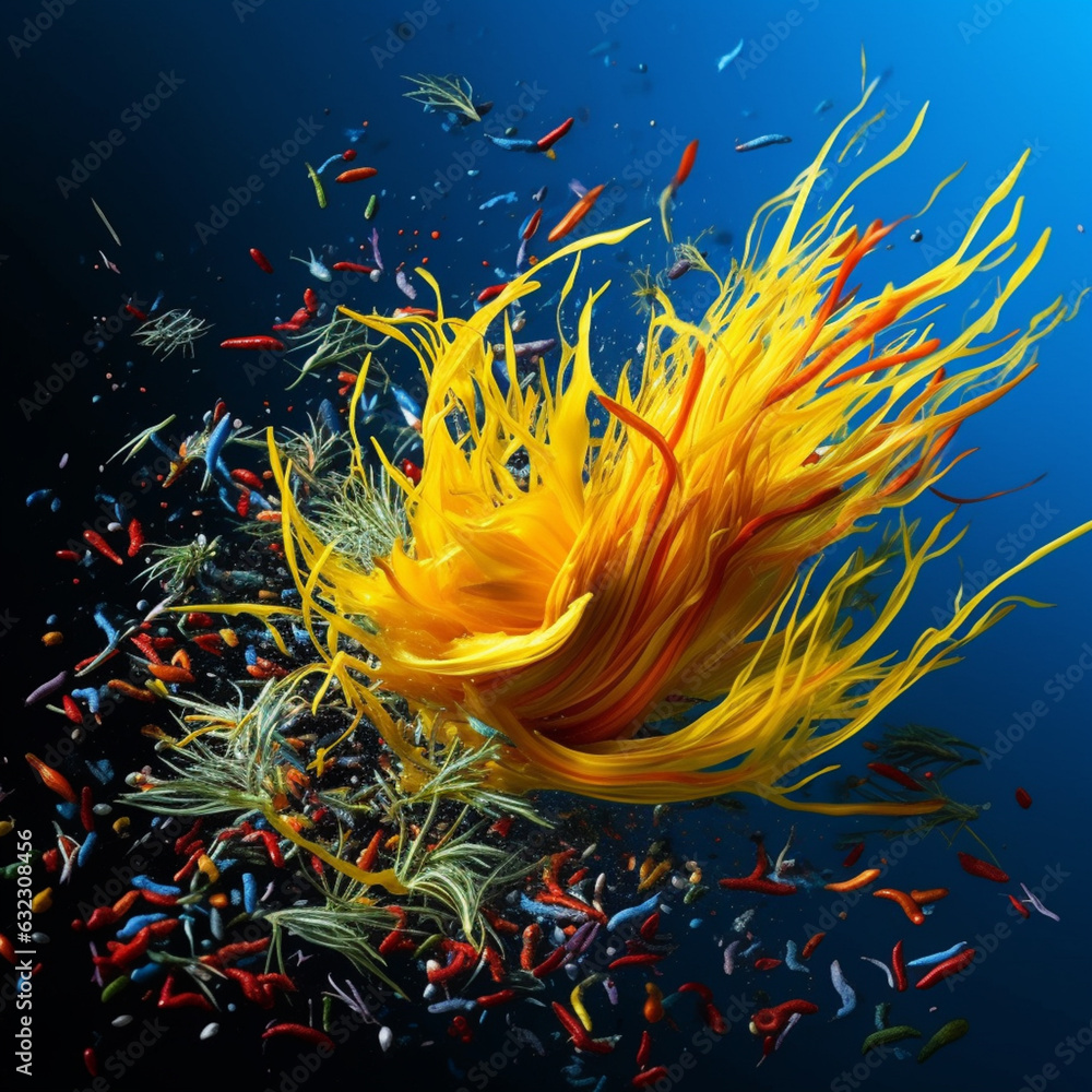 Fototapete An abstract surreal photograph of a Cumin splashed in bright paint.  Generative AI technology.